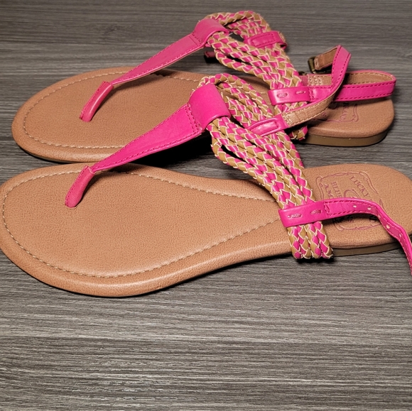 Lucky Brand Dabney Pink Tan Thong Sandals size 8 Womens shoes T Strap - Picture 6 of 9
